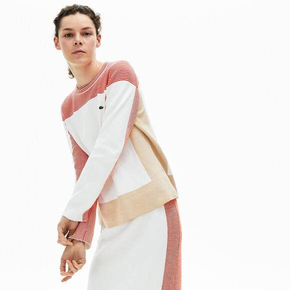 Lacoste Women's Long Sleeve Box Stripe Colorblock Sweater and Skirt Set - Picture 1 of 13